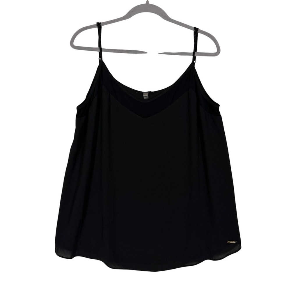 T Tahari Tank Top Camisole Womens Large Black V Neck Lined Adjustable Strap